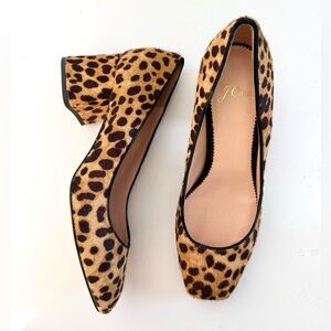 J. Crew Block Heel Leopard Calf Hair Pumps Heels Preppy Animal Print